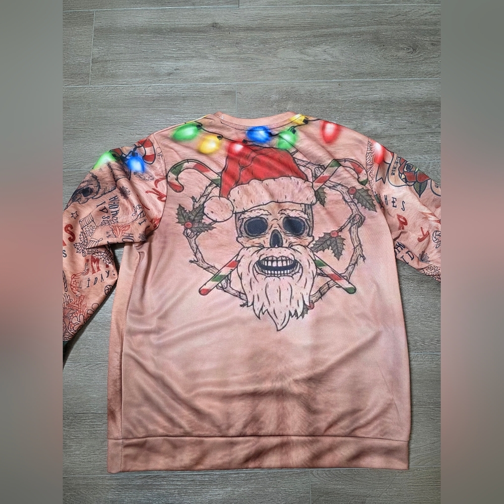 XMas Life Ugly Christmas Sweater Mens Size M Tattoos Faux Hairy Chest - Picture 7 of 7